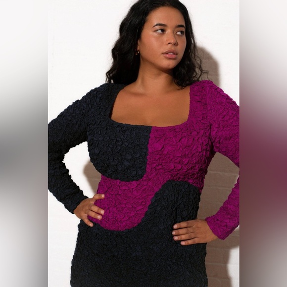 Mara Hoffman Amy Popcorn Dress Abstract Navy Fuchsia Bodycon Colorblock Designer - Picture 7 of 16